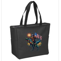 Bigfoot Sasquatch Riding Dinosaur T Rex Funny 4th Of July Zip Tote Bag