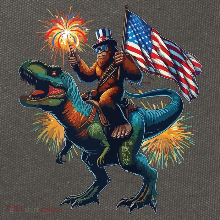 Bigfoot Sasquatch Riding Dinosaur T Rex Funny 4th Of July Cotton Canvas Backpack
