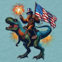 Bigfoot Sasquatch Riding Dinosaur T Rex Funny 4th Of July Sueded Cloud Jersey T-Shirt