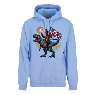 Bigfoot Sasquatch Riding Dinosaur T Rex Funny 4th Of July Unisex Surf Hoodie