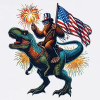 Bigfoot Sasquatch Riding Dinosaur T Rex Funny 4th Of July Garment-Dyed Sweatshirt