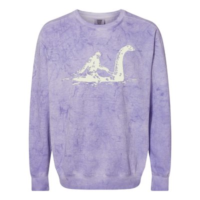 Bigfoot Sasquatch Riding The Loch Ness Monster Colorblast Crewneck Sweatshirt