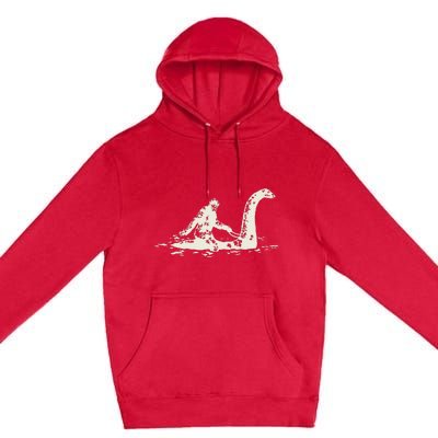 Bigfoot Sasquatch Riding The Loch Ness Monster Premium Pullover Hoodie