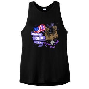 Brave Strong Resilient Military Child US Flag Military Child Month Ladies PosiCharge Tri-Blend Wicking Tank