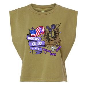 Brave Strong Resilient Military Child US Flag Military Child Month Garment-Dyed Women's Muscle Tee