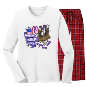 Brave Strong Resilient Military Child US Flag Military Child Month Women's Long Sleeve Flannel Pajama Set 