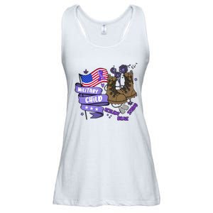 Brave Strong Resilient Military Child US Flag Military Child Month Ladies Essential Flowy Tank