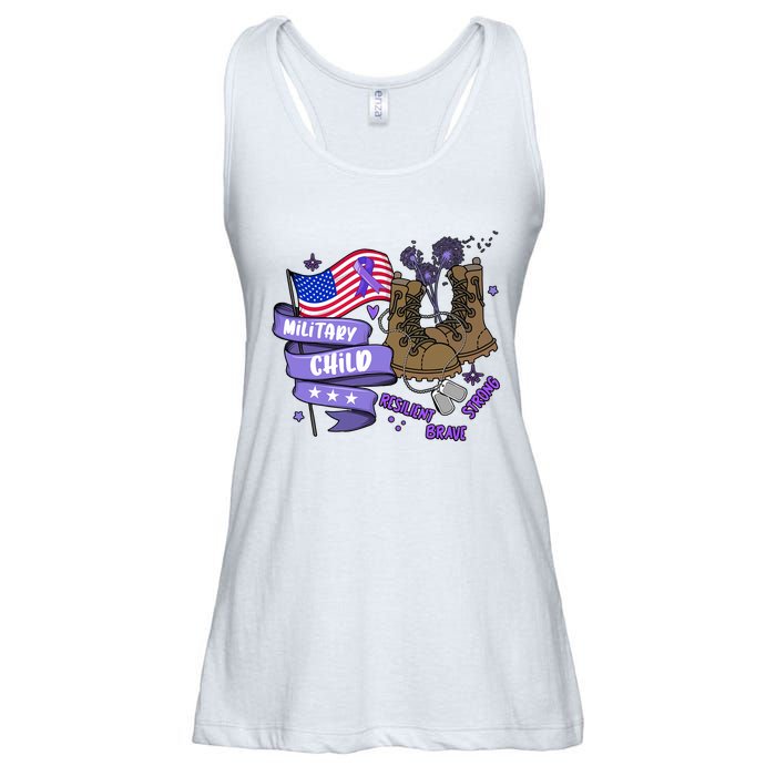 Brave Strong Resilient Military Child US Flag Military Child Month Ladies Essential Flowy Tank