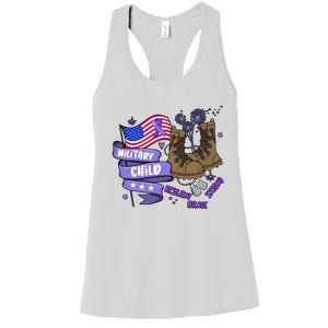 Brave Strong Resilient Military Child US Flag Military Child Month Women's Racerback Tank