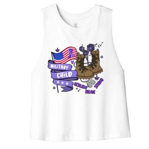 Brave Strong Resilient Military Child US Flag Military Child Month Women's Racerback Cropped Tank