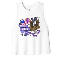 Brave Strong Resilient Military Child US Flag Military Child Month Women's Racerback Cropped Tank