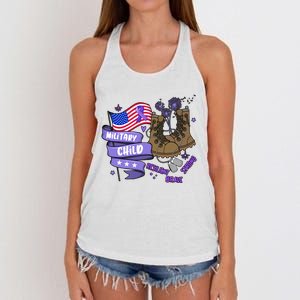 Brave Strong Resilient Military Child US Flag Military Child Month Women's Knotted Racerback Tank