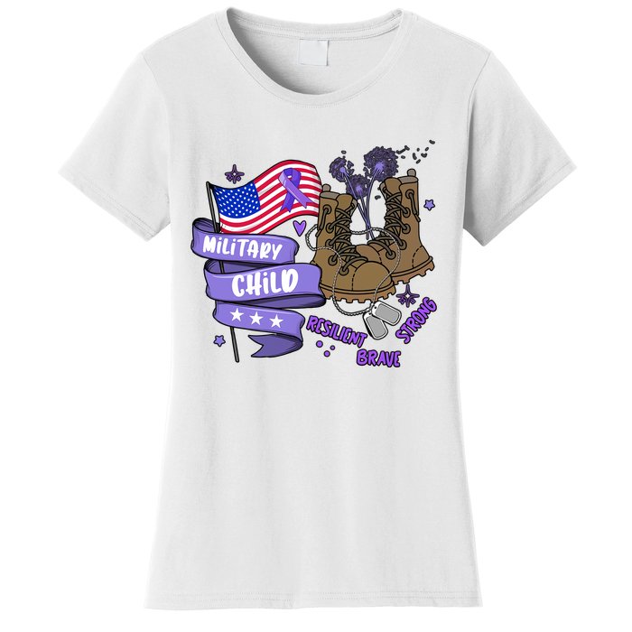 Brave Strong Resilient Military Child US Flag Military Child Month Women's T-Shirt