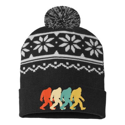 Bigfoot Silhouette Retro Pop Art Sasquatch Graphic USA-Made Snowflake Beanie