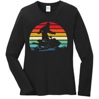 Bigfoot Snowmobile Riding Sasquatch Snowmobiling Racing Ladies Long Sleeve Shirt