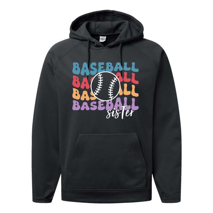 Baseball Sister Retro Big Sister funny Baseball player Performance Fleece Hoodie