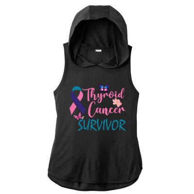 Butterflies Support Ribbon Thyroid Cancer Survivor Gift Ladies PosiCharge Tri-Blend Wicking Draft Hoodie Tank