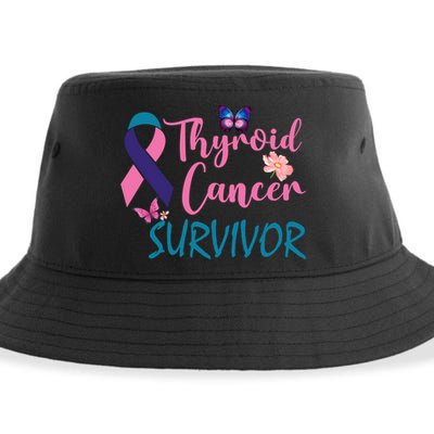 Butterflies Support Ribbon Thyroid Cancer Survivor Gift Sustainable Bucket Hat