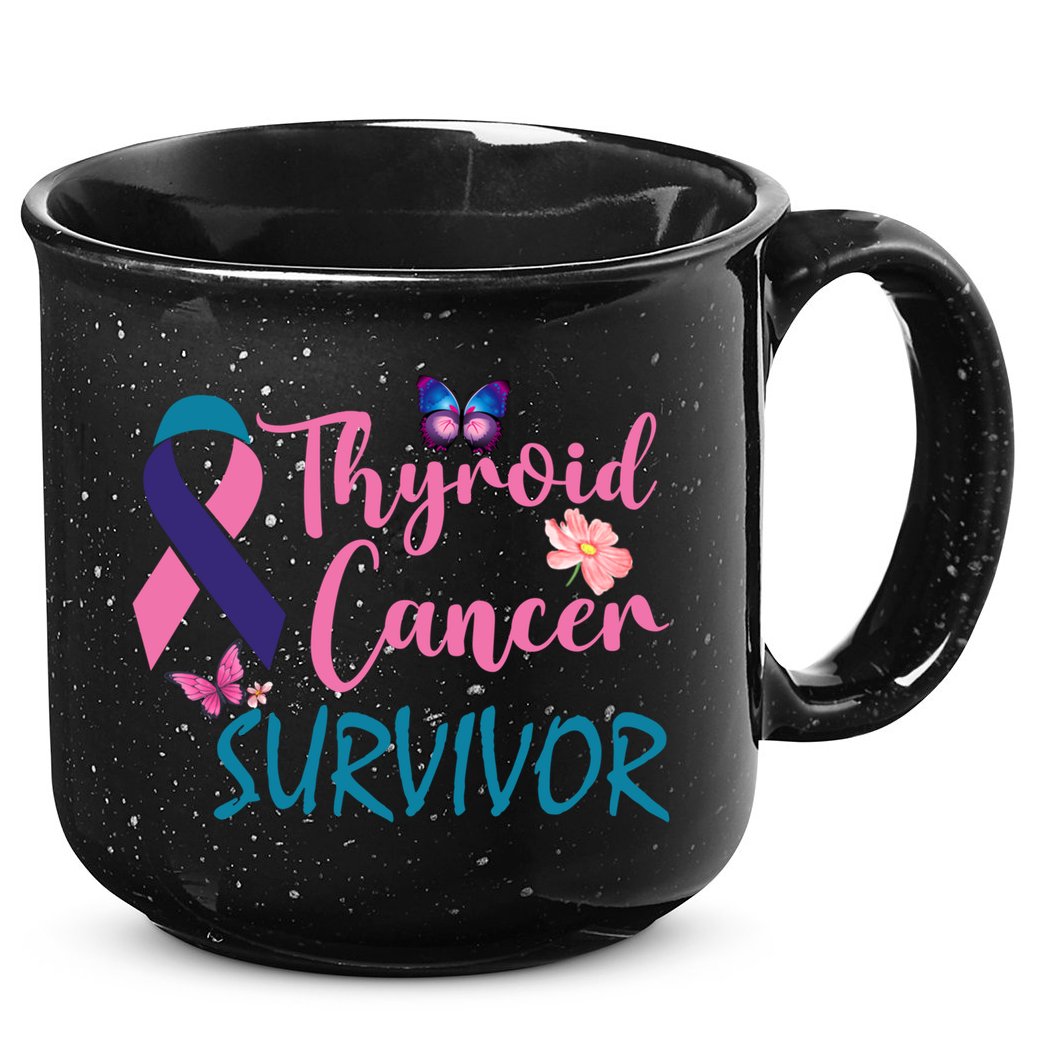 Butterflies Support Ribbon Thyroid Cancer Survivor Gift 15oz Campfire Ceramic Mug