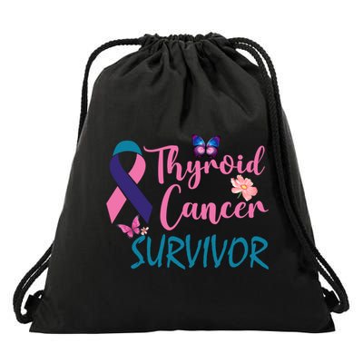 Butterflies Support Ribbon Thyroid Cancer Survivor Gift Drawstring Bag