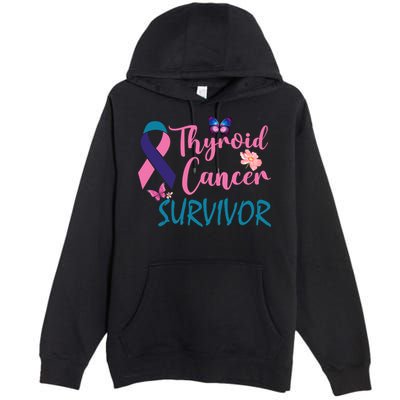Butterflies Support Ribbon Thyroid Cancer Survivor Gift Premium Pullover Hoodie