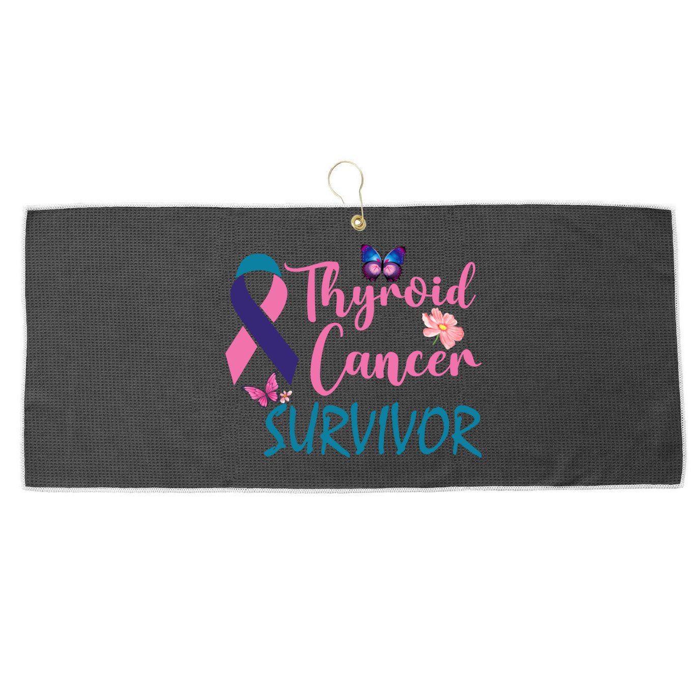 Butterflies Support Ribbon Thyroid Cancer Survivor Gift Large Microfiber Waffle Golf Towel