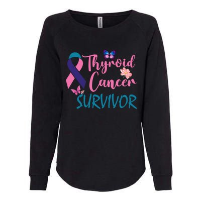 Butterflies Support Ribbon Thyroid Cancer Survivor Gift Womens California Wash Sweatshirt