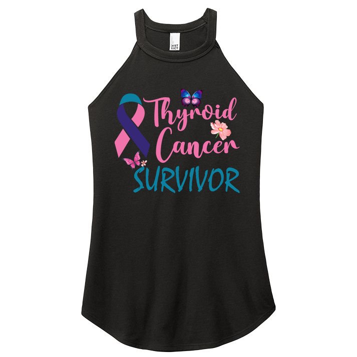 Butterflies Support Ribbon Thyroid Cancer Survivor Gift Women's Perfect Tri Rocker Tank