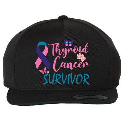 Butterflies Support Ribbon Thyroid Cancer Survivor Gift Wool Snapback Cap