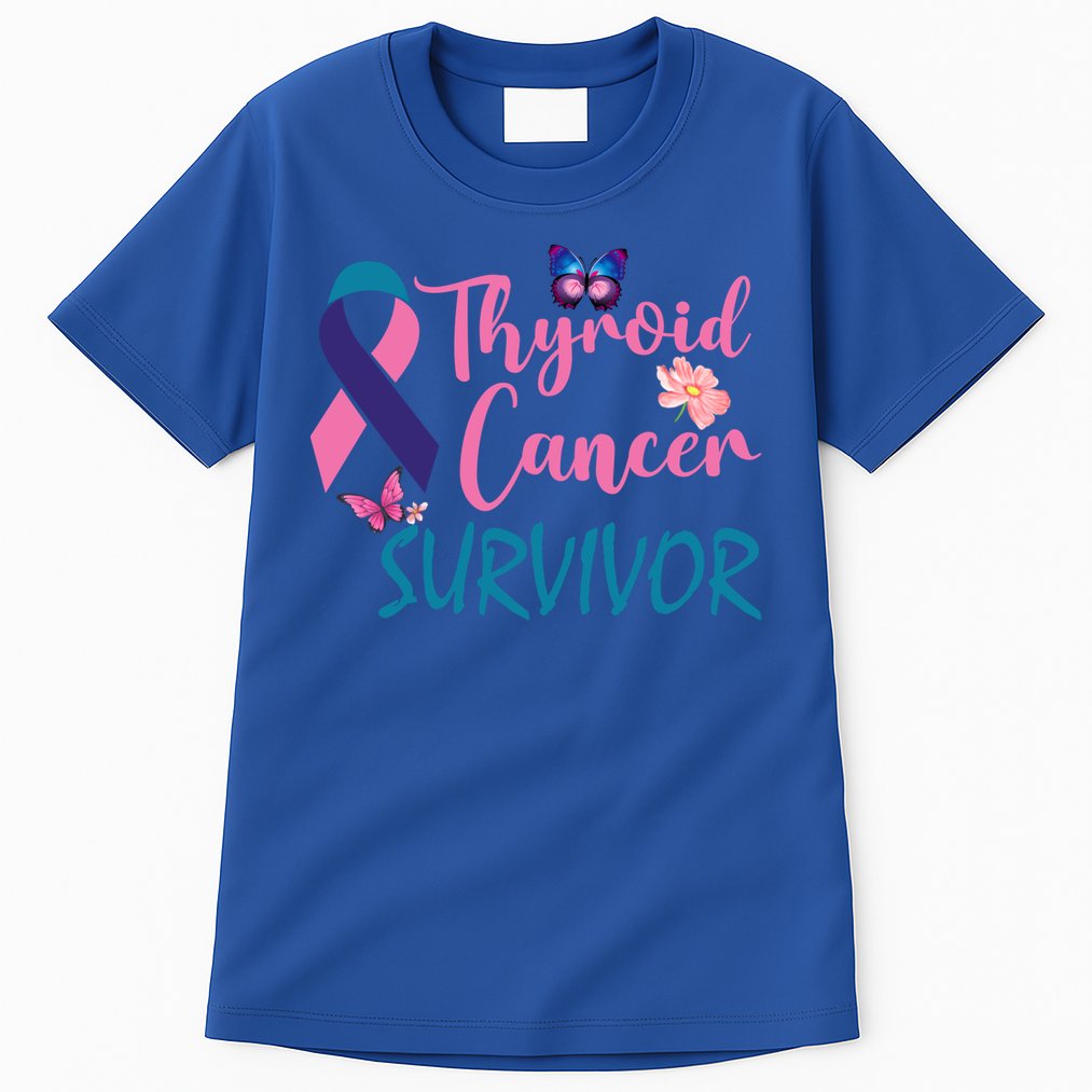 Butterflies Support Ribbon Thyroid Cancer Survivor Gift Tall T-Shirt
