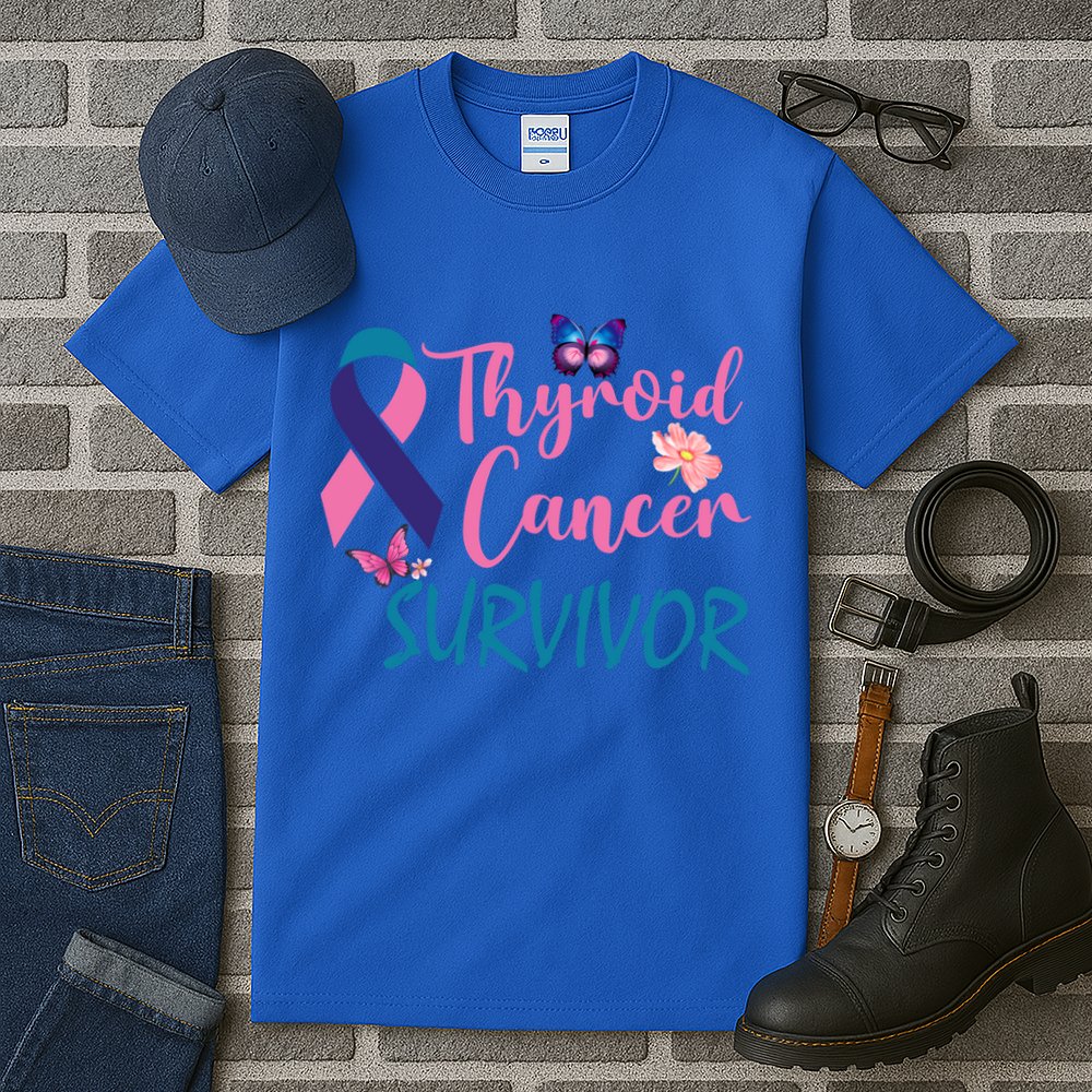 Butterflies Support Ribbon Thyroid Cancer Survivor Gift Tall T-Shirt