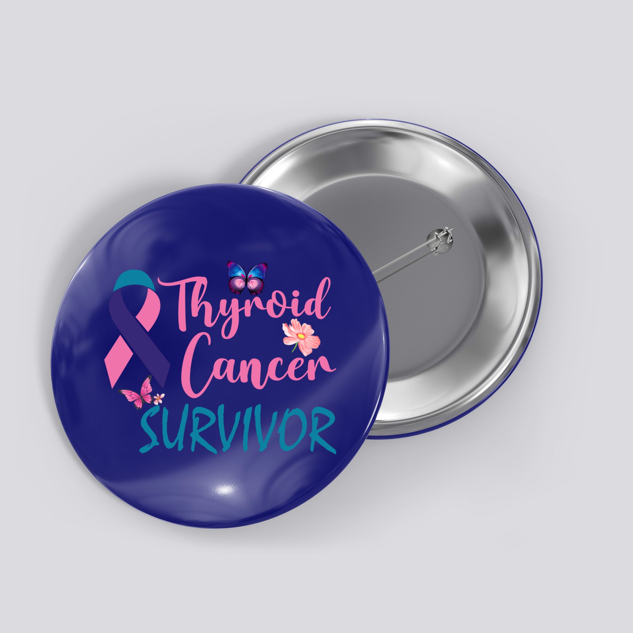 Butterflies Support Ribbon Thyroid Cancer Survivor Gift Button
