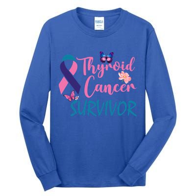 Butterflies Support Ribbon Thyroid Cancer Survivor Gift Tall Long Sleeve T-Shirt