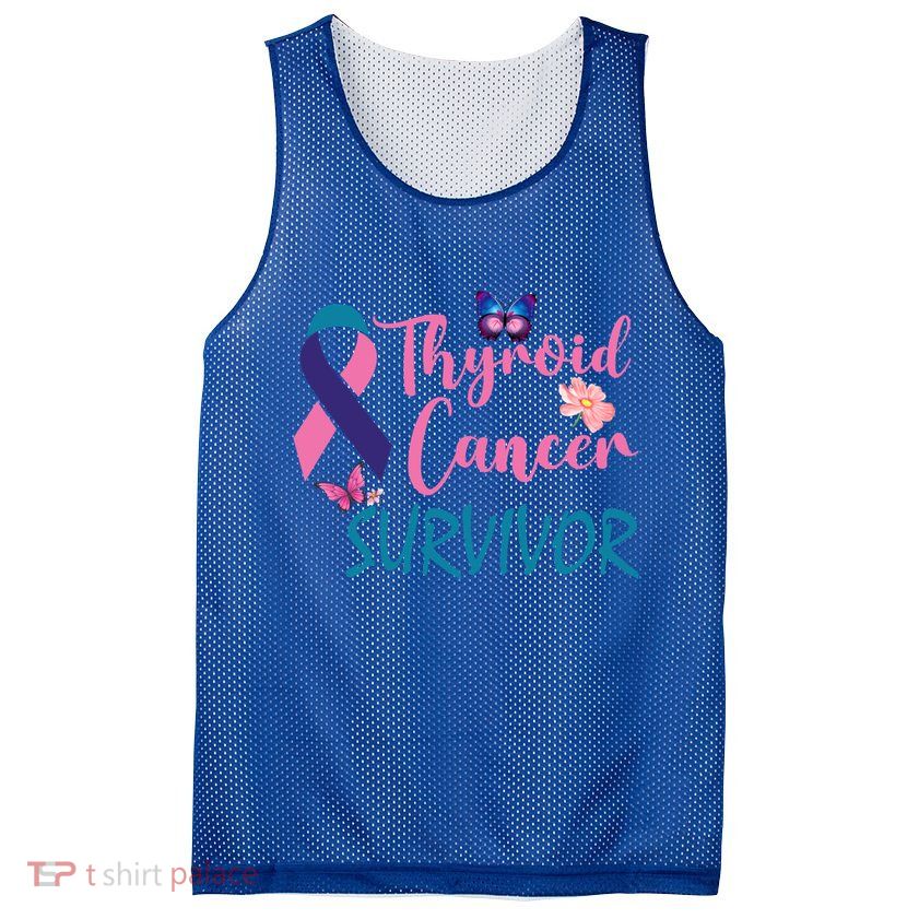 Butterflies Support Ribbon Thyroid Cancer Survivor Gift Mesh Reversible Basketball Jersey Tank