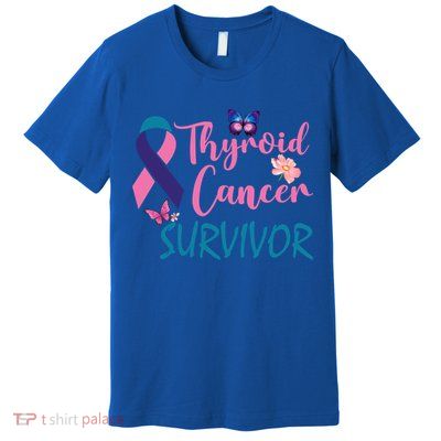 Butterflies Support Ribbon Thyroid Cancer Survivor Gift Premium T-Shirt