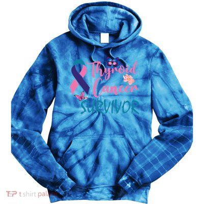Butterflies Support Ribbon Thyroid Cancer Survivor Gift Tie Dye Hoodie