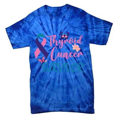 Butterflies Support Ribbon Thyroid Cancer Survivor Gift Tie-Dye T-Shirt