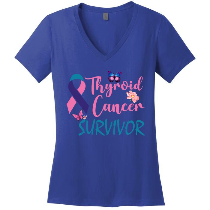 Butterflies Support Ribbon Thyroid Cancer Survivor Gift Women's V-Neck T-Shirt