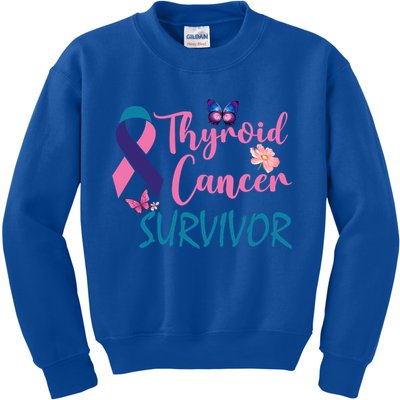 Butterflies Support Ribbon Thyroid Cancer Survivor Gift Kids Sweatshirt