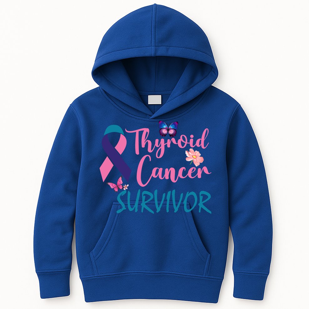 Butterflies Support Ribbon Thyroid Cancer Survivor Gift Kids Hoodie