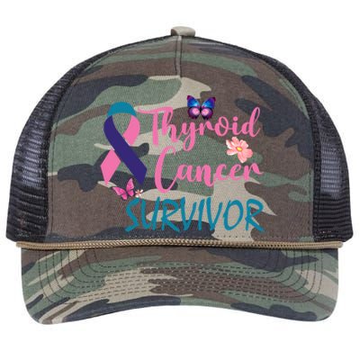 Butterflies Support Ribbon Thyroid Cancer Survivor Gift Retro Rope Trucker Hat Cap