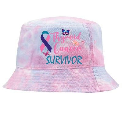 Butterflies Support Ribbon Thyroid Cancer Survivor Gift Tie-Dyed Bucket Hat