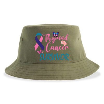 Butterflies Support Ribbon Thyroid Cancer Survivor Gift Sustainable Bucket Hat