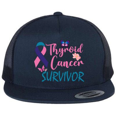 Butterflies Support Ribbon Thyroid Cancer Survivor Gift Flat Bill Trucker Hat