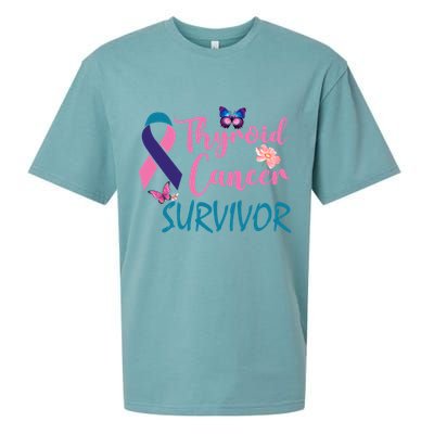 Butterflies Support Ribbon Thyroid Cancer Survivor Gift Sueded Cloud Jersey T-Shirt