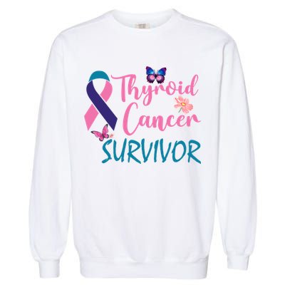 Butterflies Support Ribbon Thyroid Cancer Survivor Gift Garment-Dyed Sweatshirt