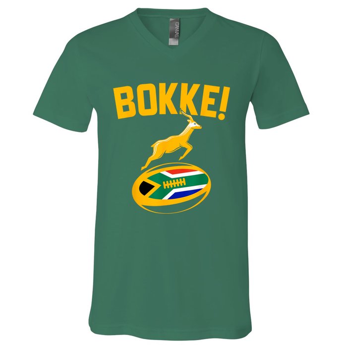 Bokke! Springbok Rugby South African Flag V-Neck T-Shirt