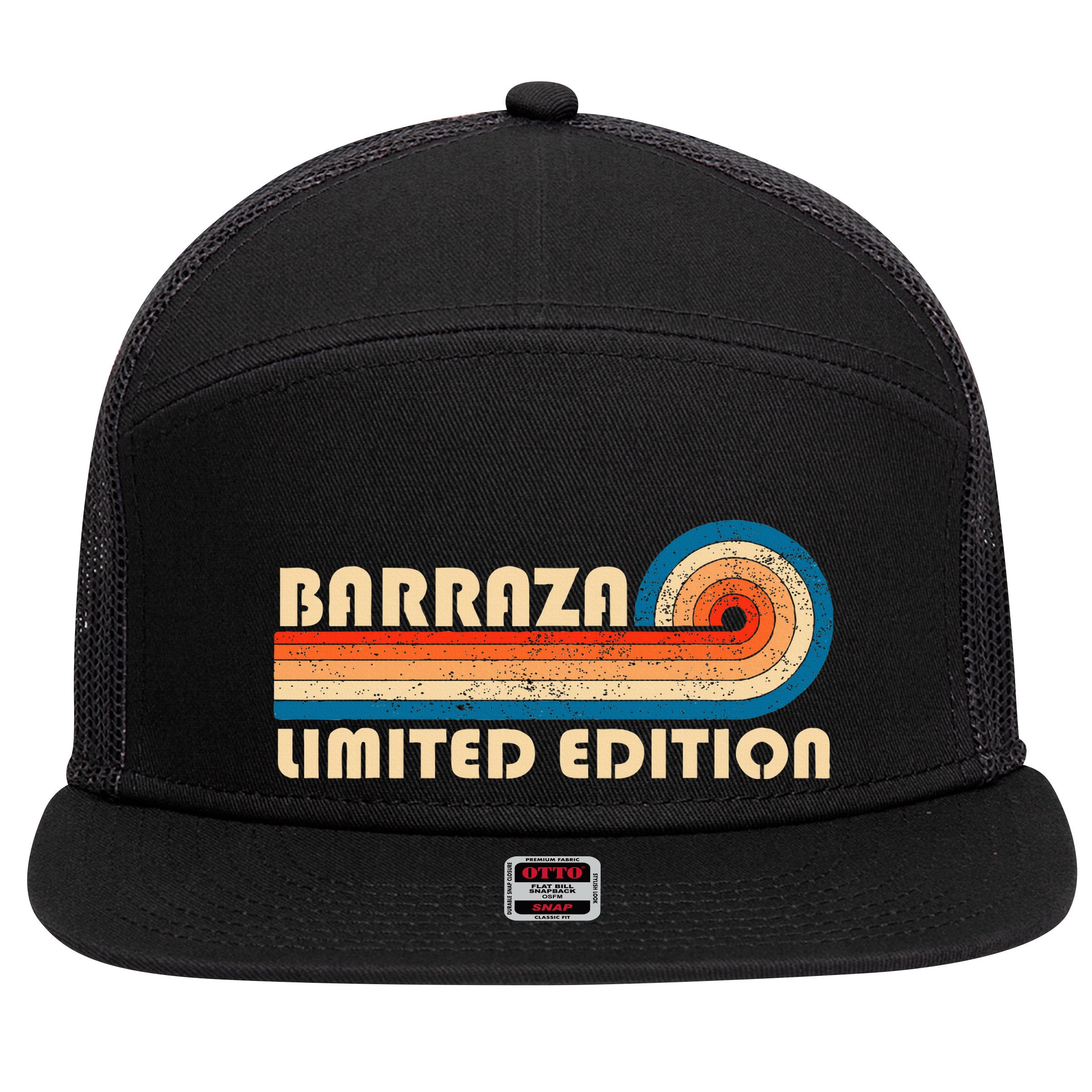 Barraza Surname Retro 80s 90s Birthday 7 Panel Mesh Trucker Snapback Hat