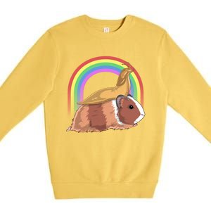 Banana Slug Riding Guinea Pig Rainbow Cute Magical Animal Gift Premium Crewneck Sweatshirt