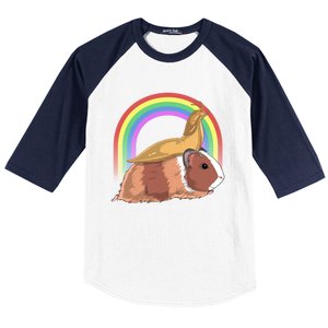 Banana Slug Riding Guinea Pig Rainbow Cute Magical Animal Gift Baseball Sleeve Shirt